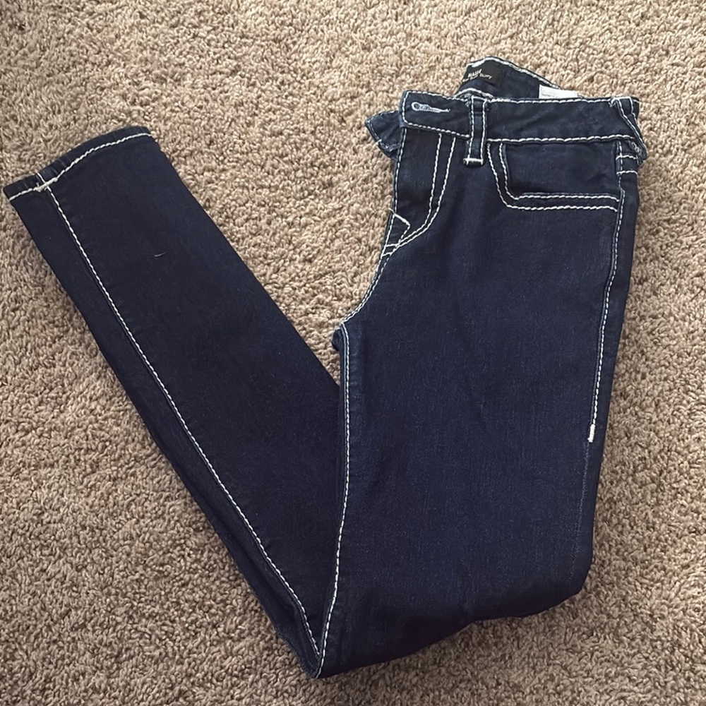 True Religion Blue Skinny Jeans with White Stitching